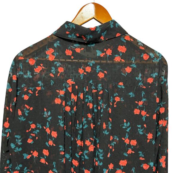 Lane Bryant Womens Boho Blouse 14/16 Black Floral Swiss Dot Sheer Whimsigoth‎ - Picture 5 of 9